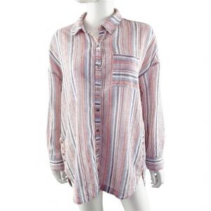 Maeve Striped Long Button Down Sleeve Shirt, Medium